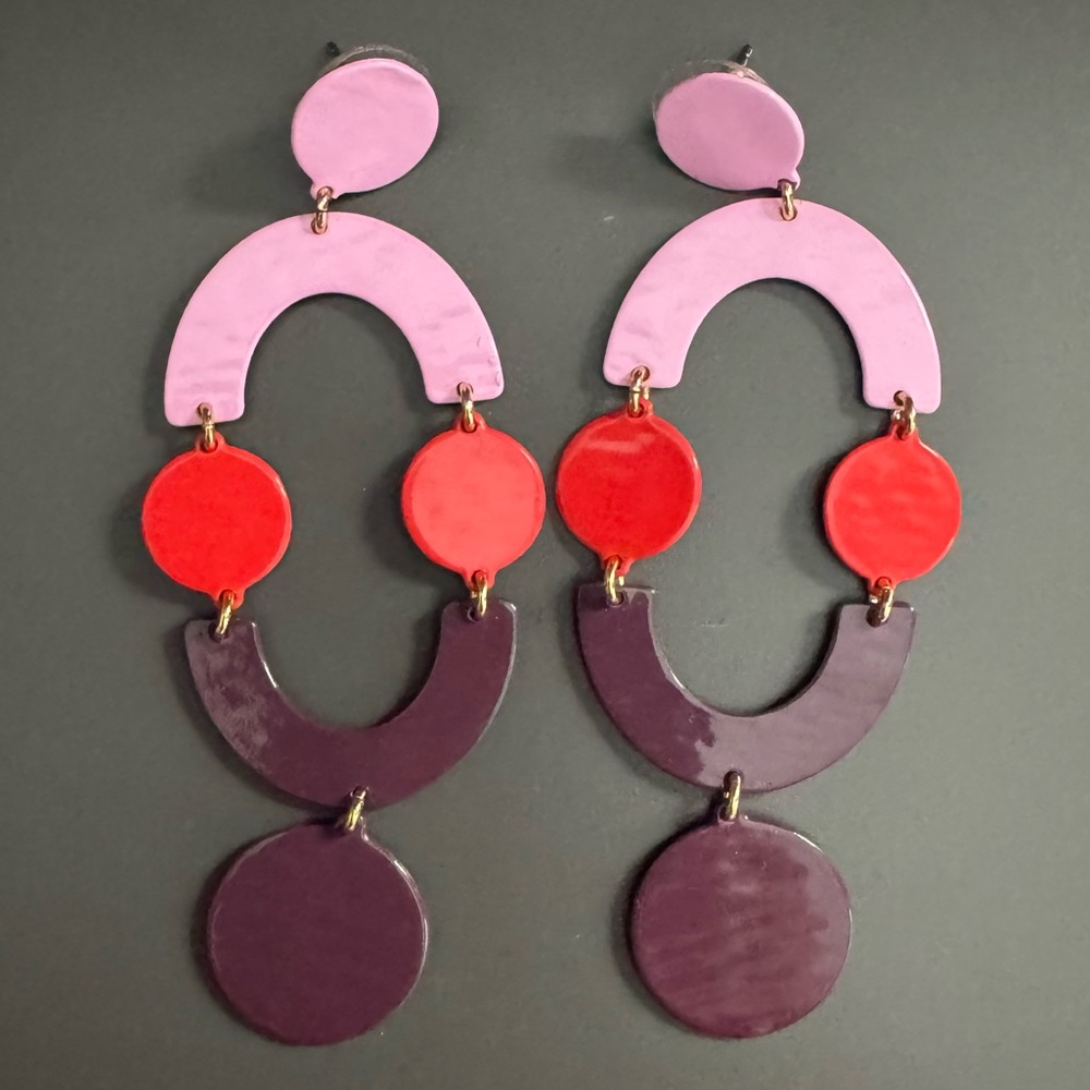 J. Crew Circlet Pink Red Purple Statement Earrings